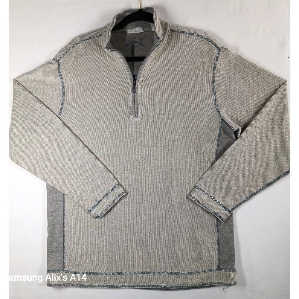 Tommy Bahama Flipshore Tan Grey  1/4 Zip Sweatshirt‎ Men's Large Vintage